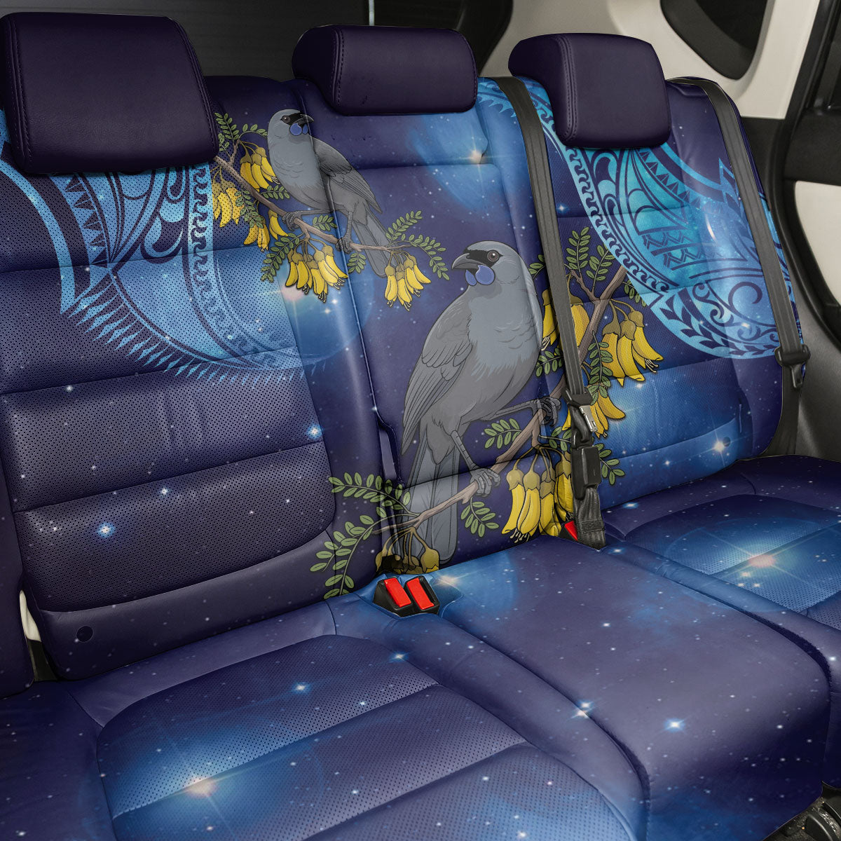 New Zealand Kokako Bird Back Car Seat Cover Kowhai Galaxy Style Polynesian Pattern LT22 - Polynesian Pride