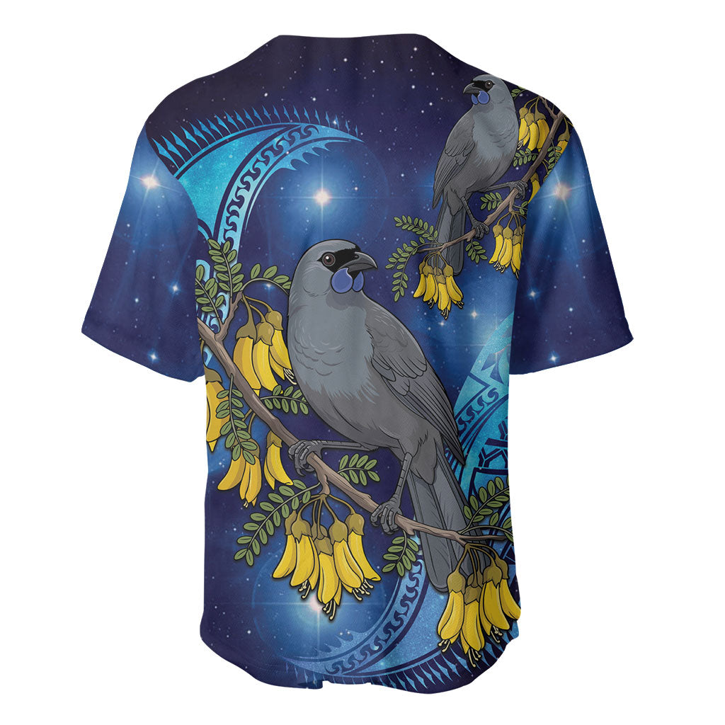 New Zealand Kokako Bird Baseball Jersey Kowhai Galaxy Style Polynesian Pattern LT22 - Polynesian Pride