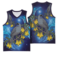 New Zealand Kokako Bird Basketball Jersey Kowhai Galaxy Style Polynesian Pattern LT22 - Polynesian Pride