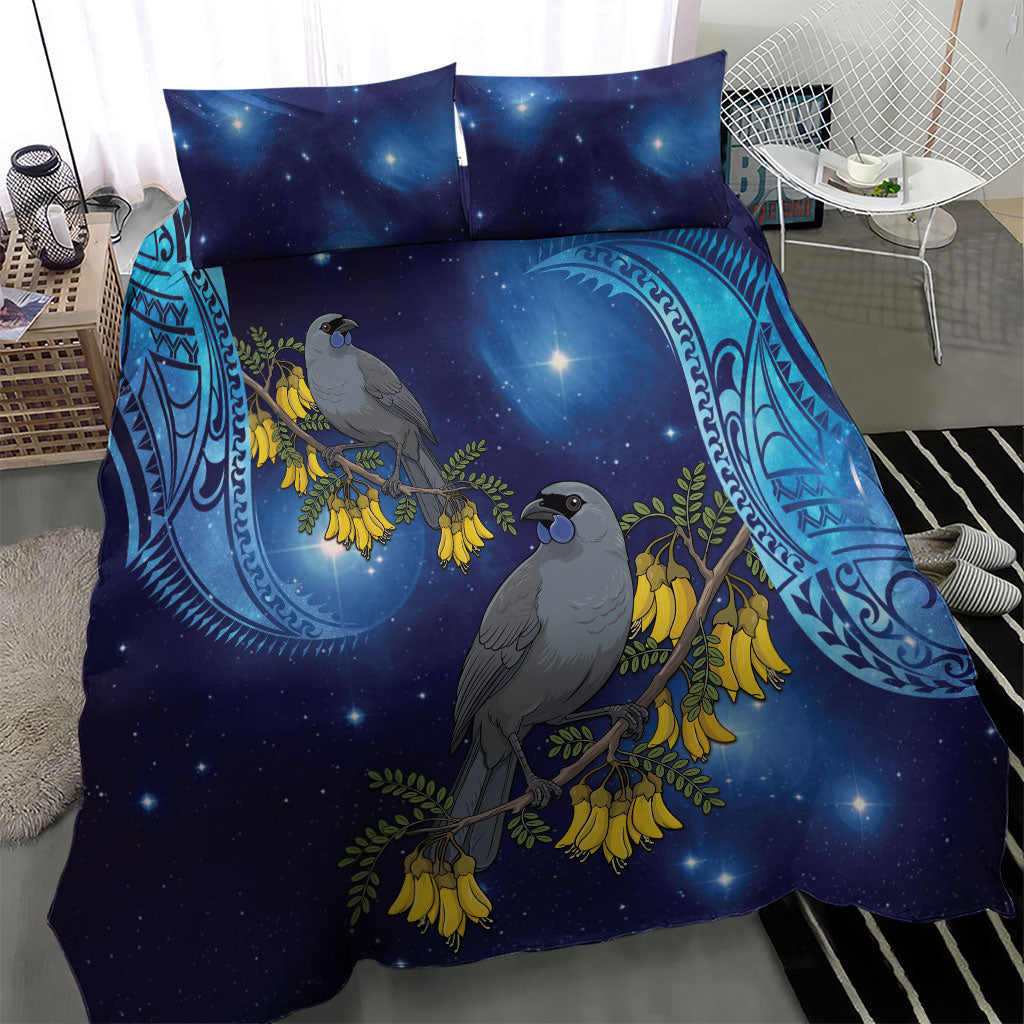 New Zealand Kokako Bird Bedding Set Kowhai Galaxy Style Polynesian Pattern LT22 - Polynesian Pride