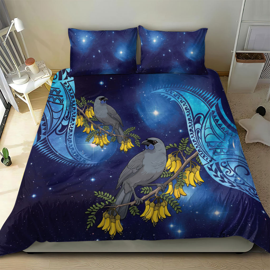 New Zealand Kokako Bird Bedding Set Kowhai Galaxy Style Polynesian Pattern LT22 - Polynesian Pride