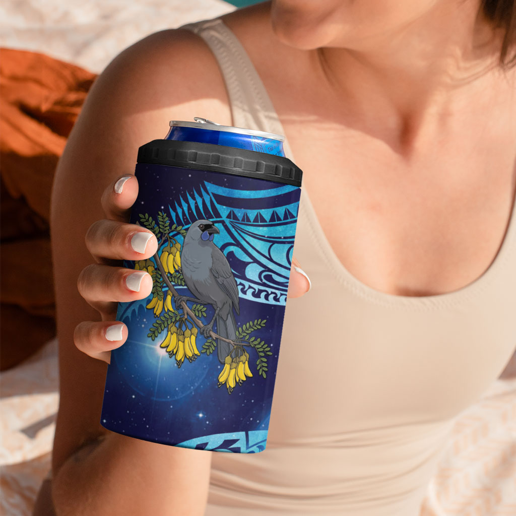 New Zealand Kokako Bird 4 in 1 Can Cooler Tumbler Kowhai Galaxy Style Polynesian Pattern LT22 - Polynesian Pride