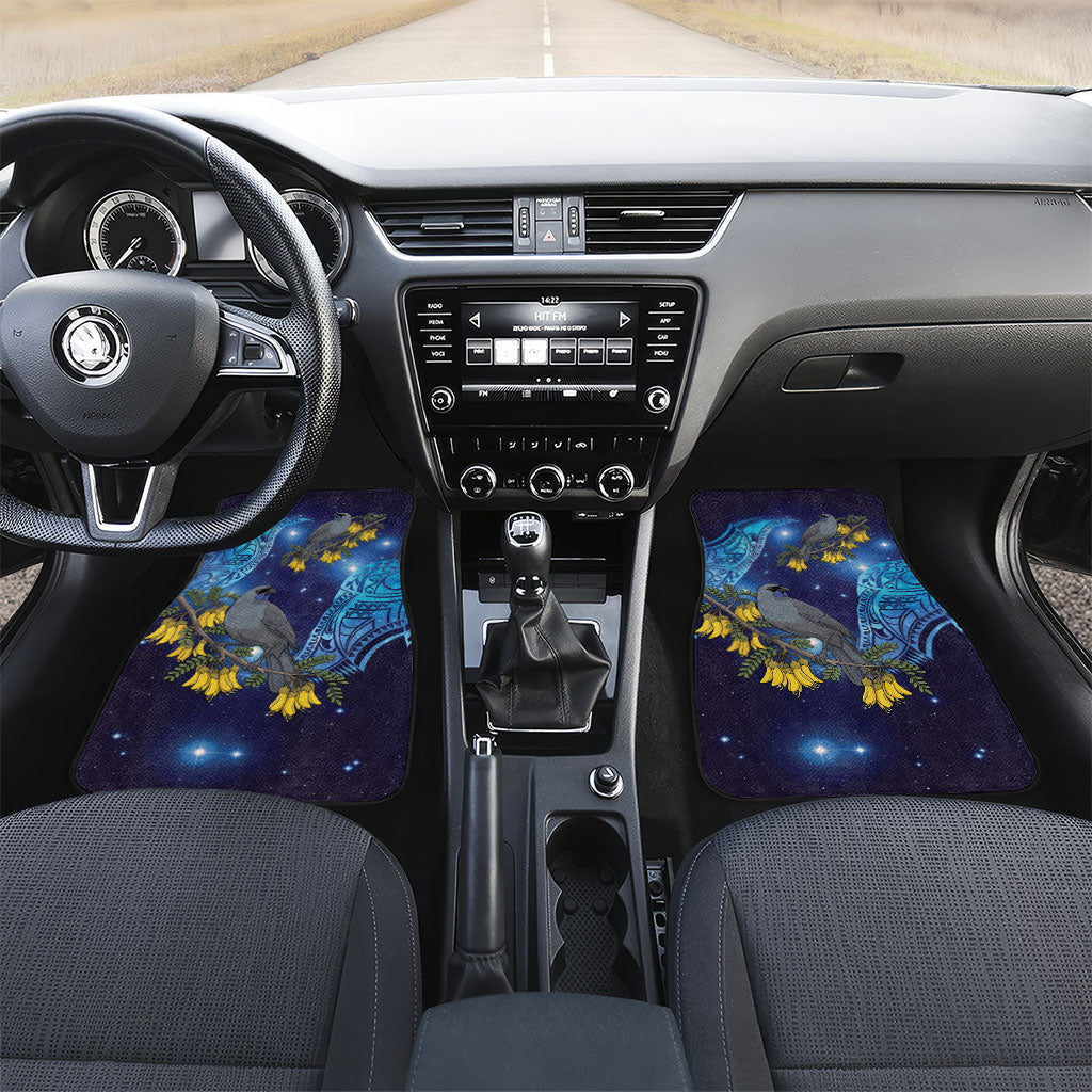 New Zealand Kokako Bird Car Mats Kowhai Galaxy Style Polynesian Pattern LT22 Set 2pcs - Front Blue - Polynesian Pride