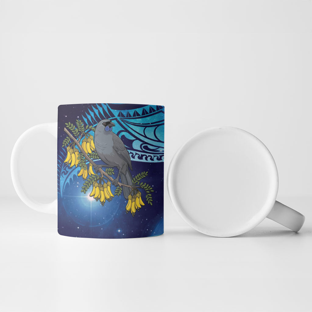 New Zealand Kokako Bird Ceramic Mug Kowhai Galaxy Style Polynesian Pattern LT22 - Polynesian Pride