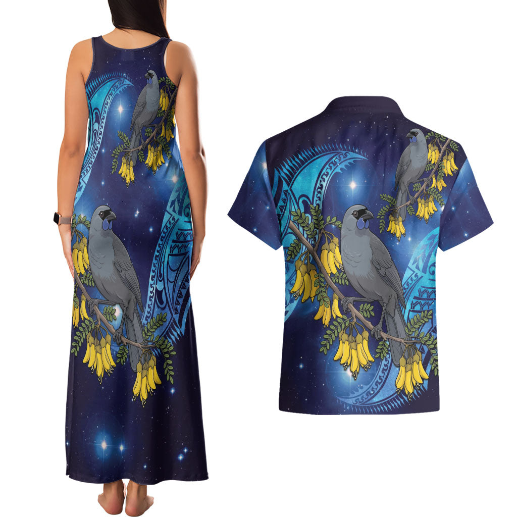 New Zealand Kokako Bird Couples Matching Tank Maxi Dress and Hawaiian Shirt Kowhai Galaxy Style Polynesian Pattern LT22 - Polynesian Pride