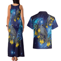New Zealand Kokako Bird Couples Matching Tank Maxi Dress and Hawaiian Shirt Kowhai Galaxy Style Polynesian Pattern LT22 - Polynesian Pride