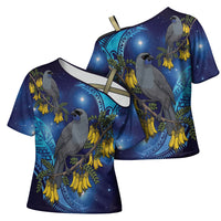 New Zealand Kokako Bird Cross Shoulder Shirt Kowhai Galaxy Style Polynesian Pattern LT22 - Polynesian Pride