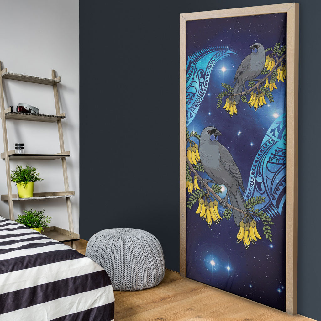 New Zealand Kokako Bird Door Cover Kowhai Galaxy Style Polynesian Pattern LT22 - Polynesian Pride