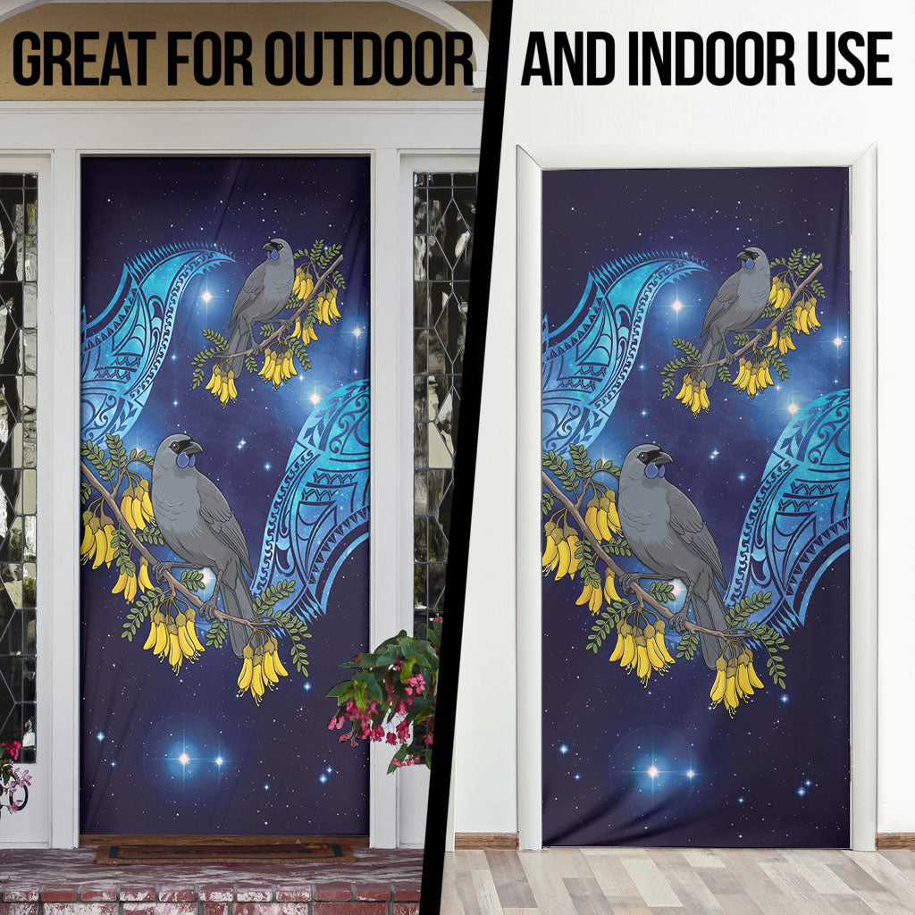 New Zealand Kokako Bird Door Cover Kowhai Galaxy Style Polynesian Pattern LT22 - Polynesian Pride