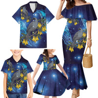 New Zealand Kokako Bird Family Matching Mermaid Dress and Hawaiian Shirt Kowhai Galaxy Style Polynesian Pattern LT22 - Polynesian Pride