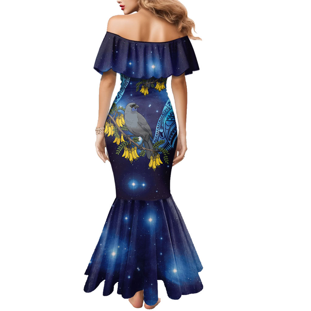 New Zealand Kokako Bird Family Matching Mermaid Dress and Hawaiian Shirt Kowhai Galaxy Style Polynesian Pattern LT22 - Polynesian Pride