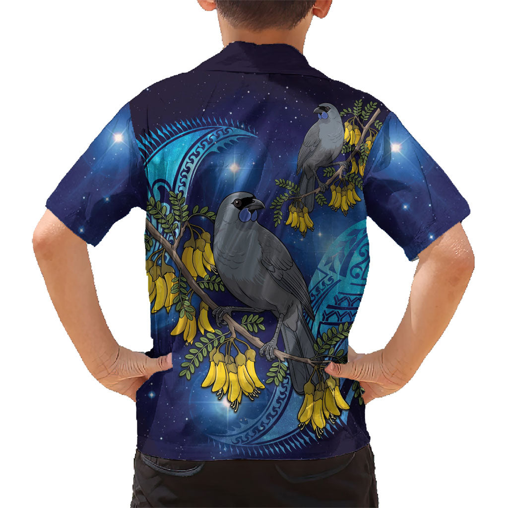 New Zealand Kokako Bird Family Matching Puletasi and Hawaiian Shirt Kowhai Galaxy Style Polynesian Pattern LT22 - Polynesian Pride