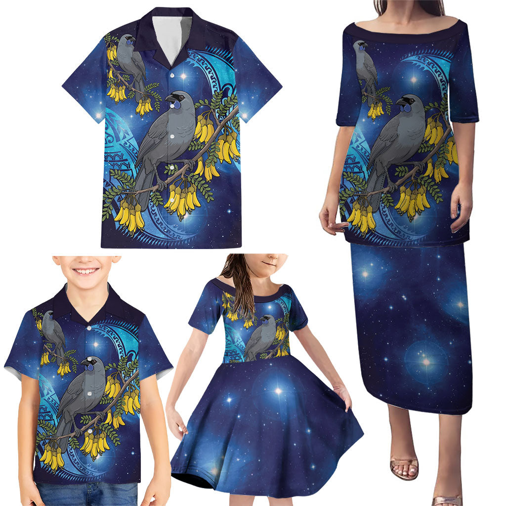 New Zealand Kokako Bird Family Matching Puletasi and Hawaiian Shirt Kowhai Galaxy Style Polynesian Pattern LT22 - Polynesian Pride