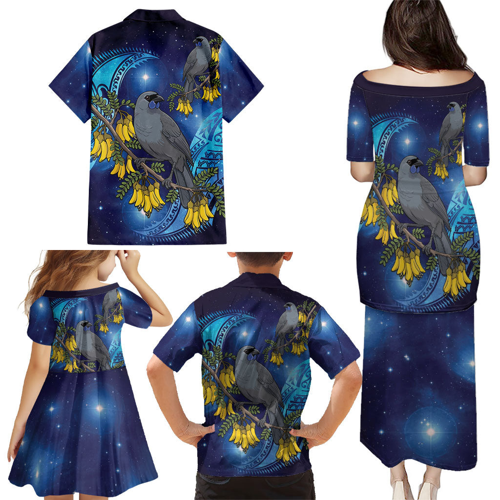 New Zealand Kokako Bird Family Matching Puletasi and Hawaiian Shirt Kowhai Galaxy Style Polynesian Pattern LT22 - Polynesian Pride