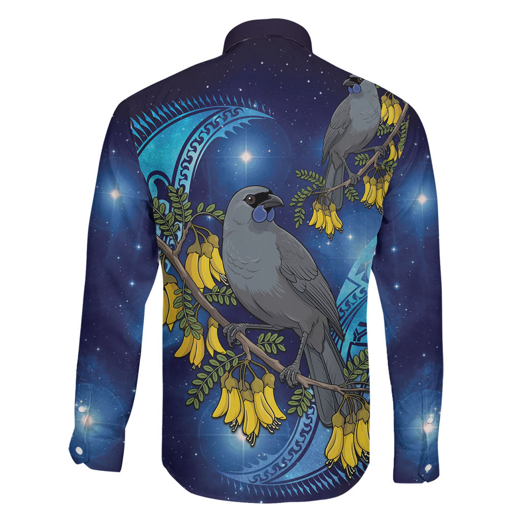 New Zealand Kokako Bird Family Matching Short Sleeve Bodycon Dress and Hawaiian Shirt Kowhai Galaxy Style Polynesian Pattern LT22 - Polynesian Pride