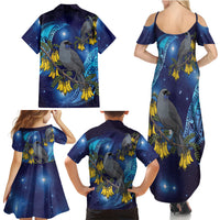 New Zealand Kokako Bird Family Matching Summer Maxi Dress and Hawaiian Shirt Kowhai Galaxy Style Polynesian Pattern LT22 - Polynesian Pride