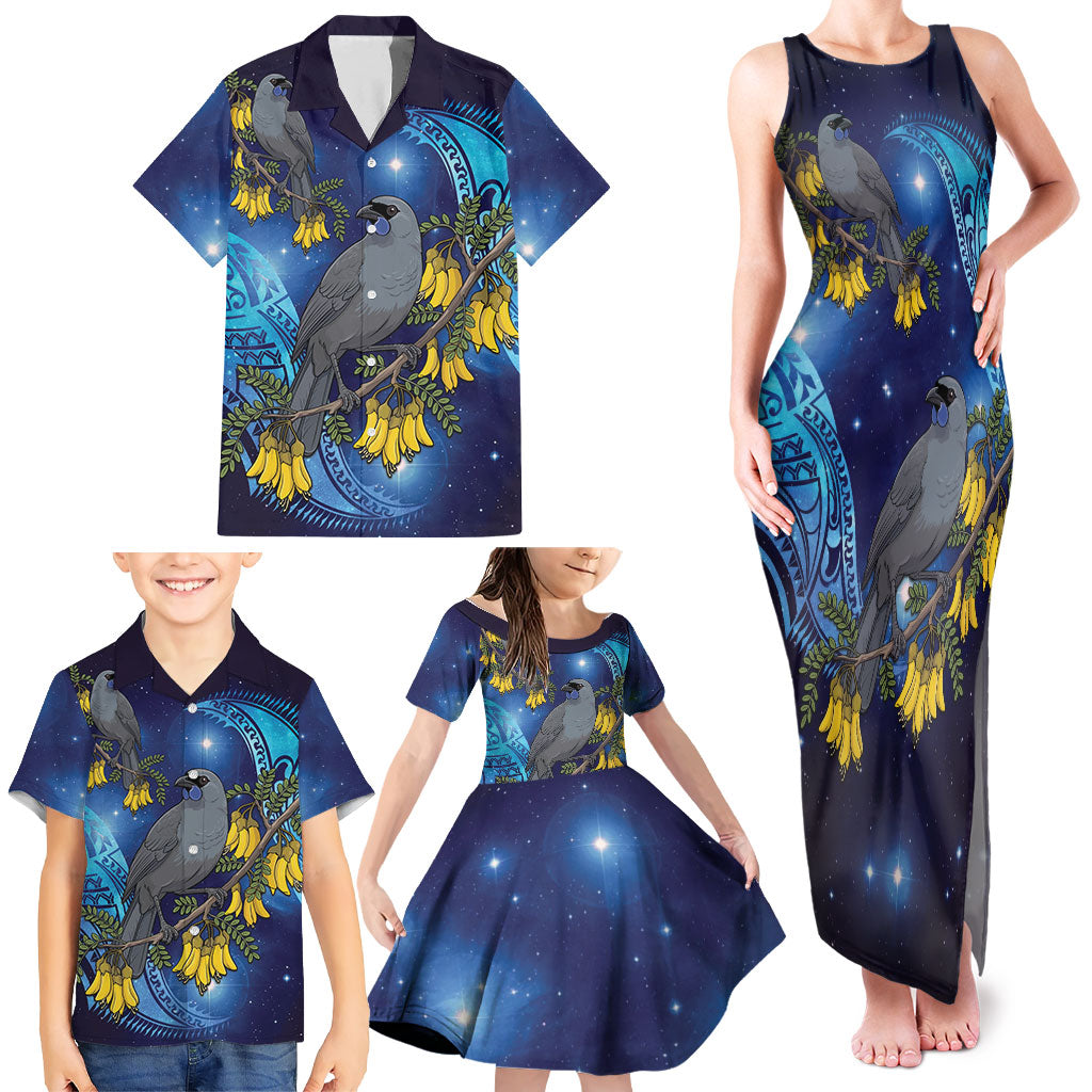 New Zealand Kokako Bird Family Matching Tank Maxi Dress and Hawaiian Shirt Kowhai Galaxy Style Polynesian Pattern LT22 - Polynesian Pride