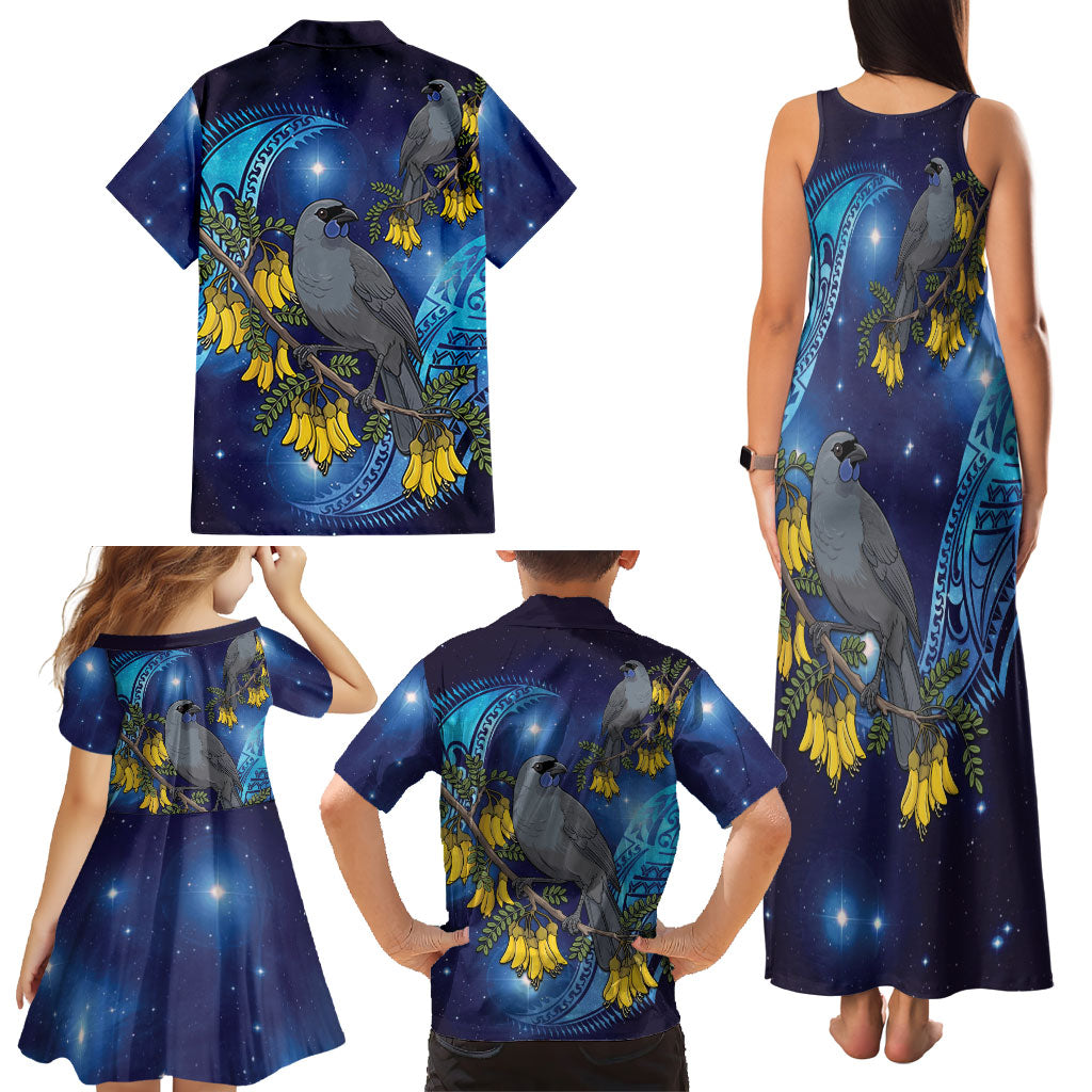 New Zealand Kokako Bird Family Matching Tank Maxi Dress and Hawaiian Shirt Kowhai Galaxy Style Polynesian Pattern LT22 - Polynesian Pride