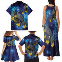 New Zealand Kokako Bird Family Matching Tank Maxi Dress and Hawaiian Shirt Kowhai Galaxy Style Polynesian Pattern LT22 - Polynesian Pride