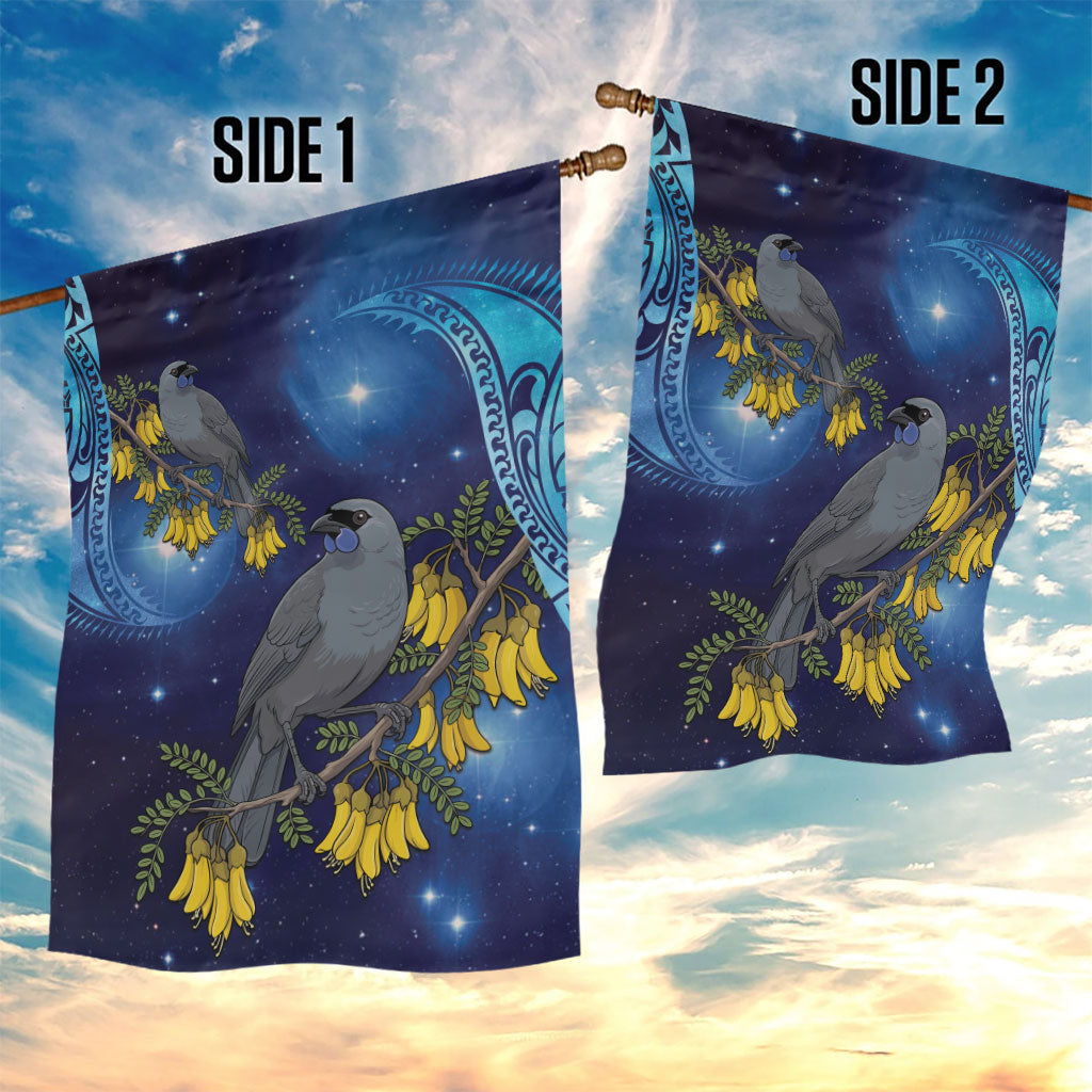 New Zealand Kokako Bird Garden Flag Kowhai Galaxy Style Polynesian Pattern LT22 - Polynesian Pride