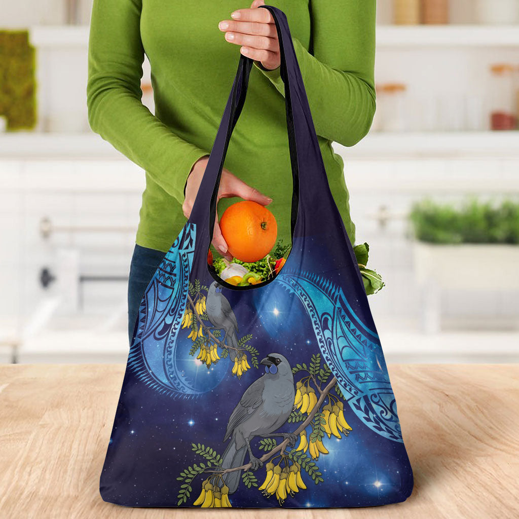 New Zealand Kokako Bird Grocery Bag Kowhai Galaxy Style Polynesian Pattern LT22 - Polynesian Pride