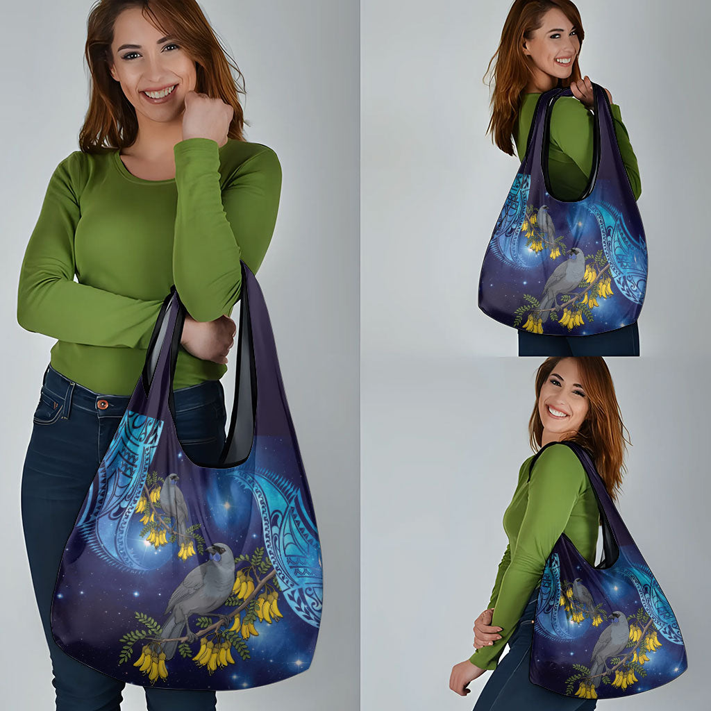 New Zealand Kokako Bird Grocery Bag Kowhai Galaxy Style Polynesian Pattern LT22 - Polynesian Pride
