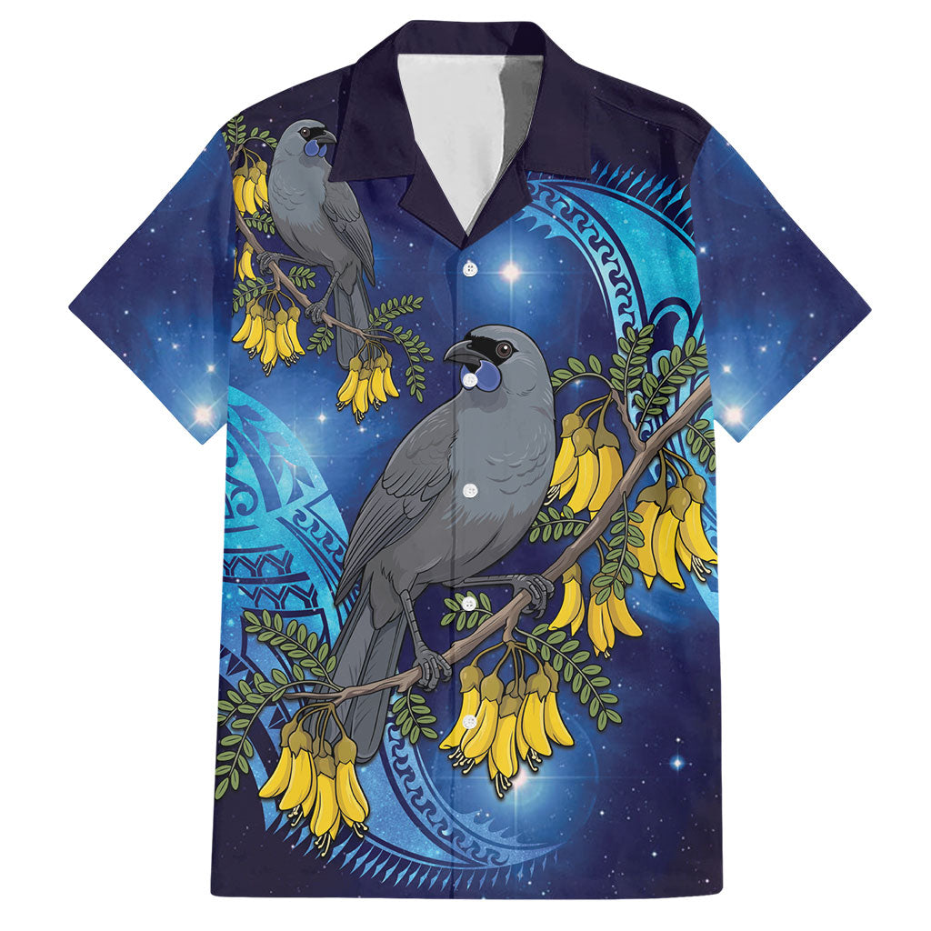 New Zealand Kokako Bird Hawaiian Shirt Kowhai Galaxy Style Polynesian Pattern LT22 Blue - Polynesian Pride