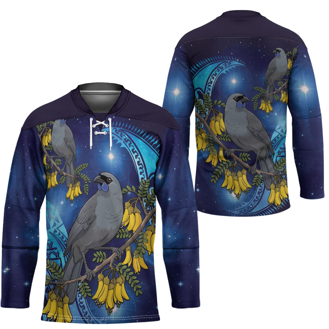 New Zealand Kokako Bird Hockey Jersey Kowhai Galaxy Style Polynesian Pattern LT22 - Polynesian Pride