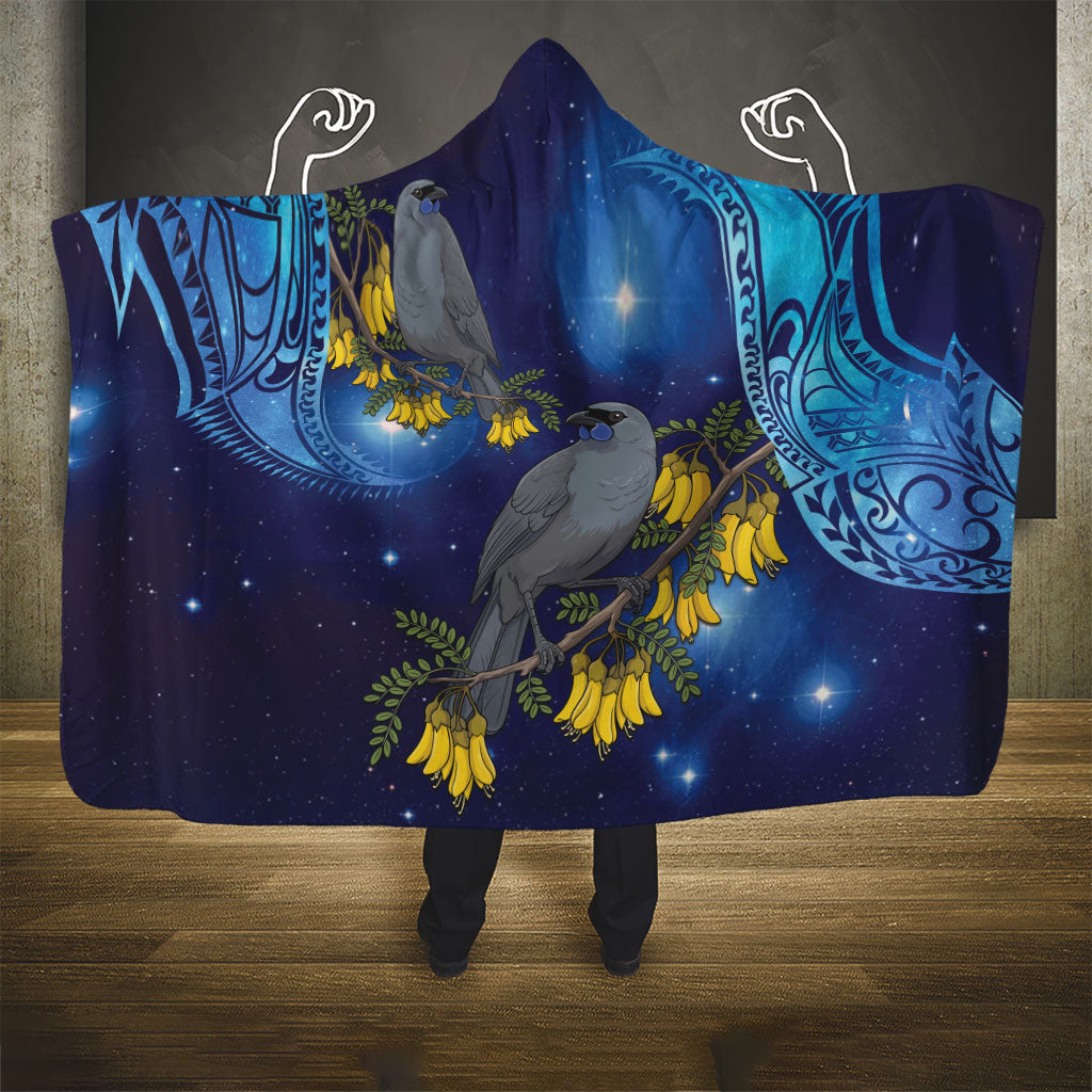 New Zealand Kokako Bird Hooded Blanket Kowhai Galaxy Style Polynesian Pattern LT22 - Polynesian Pride