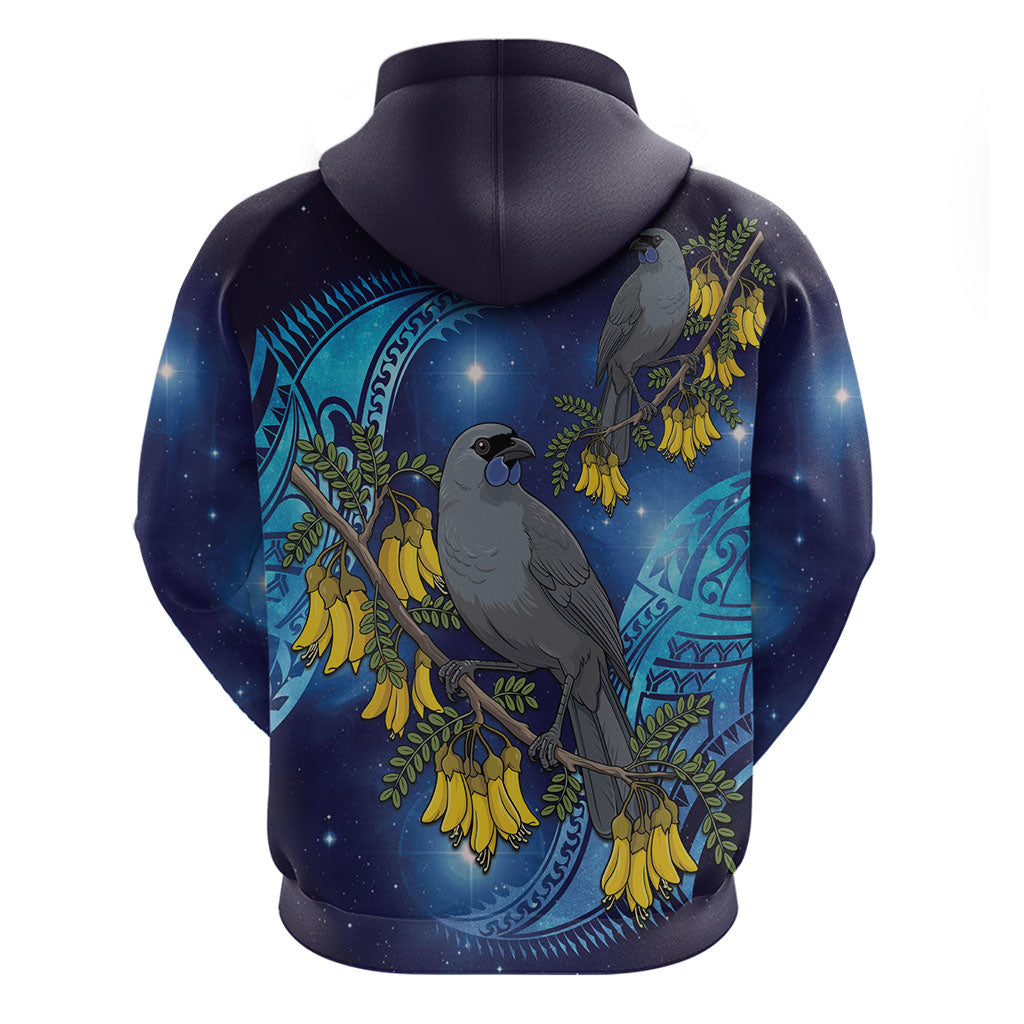 New Zealand Kokako Bird Hoodie Kowhai Galaxy Style Polynesian Pattern LT22 - Polynesian Pride