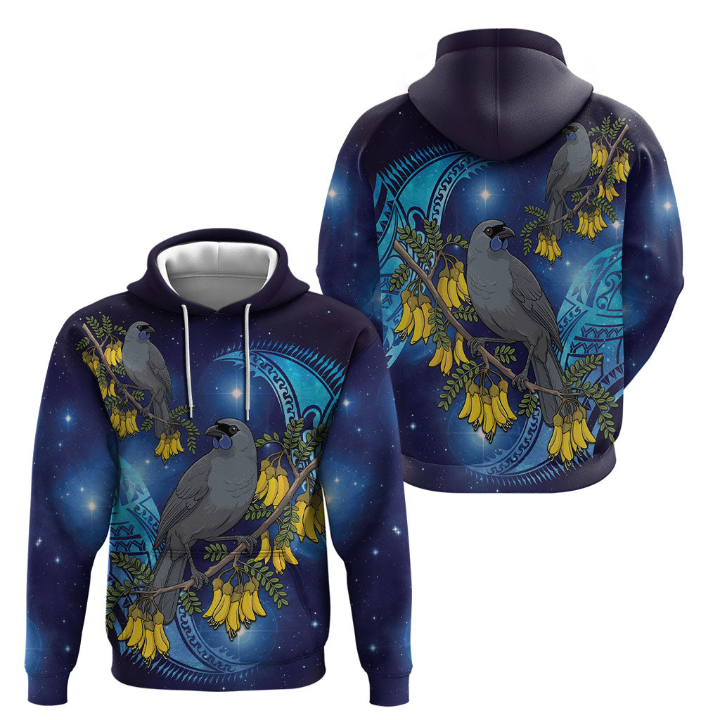 New Zealand Kokako Bird Hoodie Kowhai Galaxy Style Polynesian Pattern LT22 - Polynesian Pride