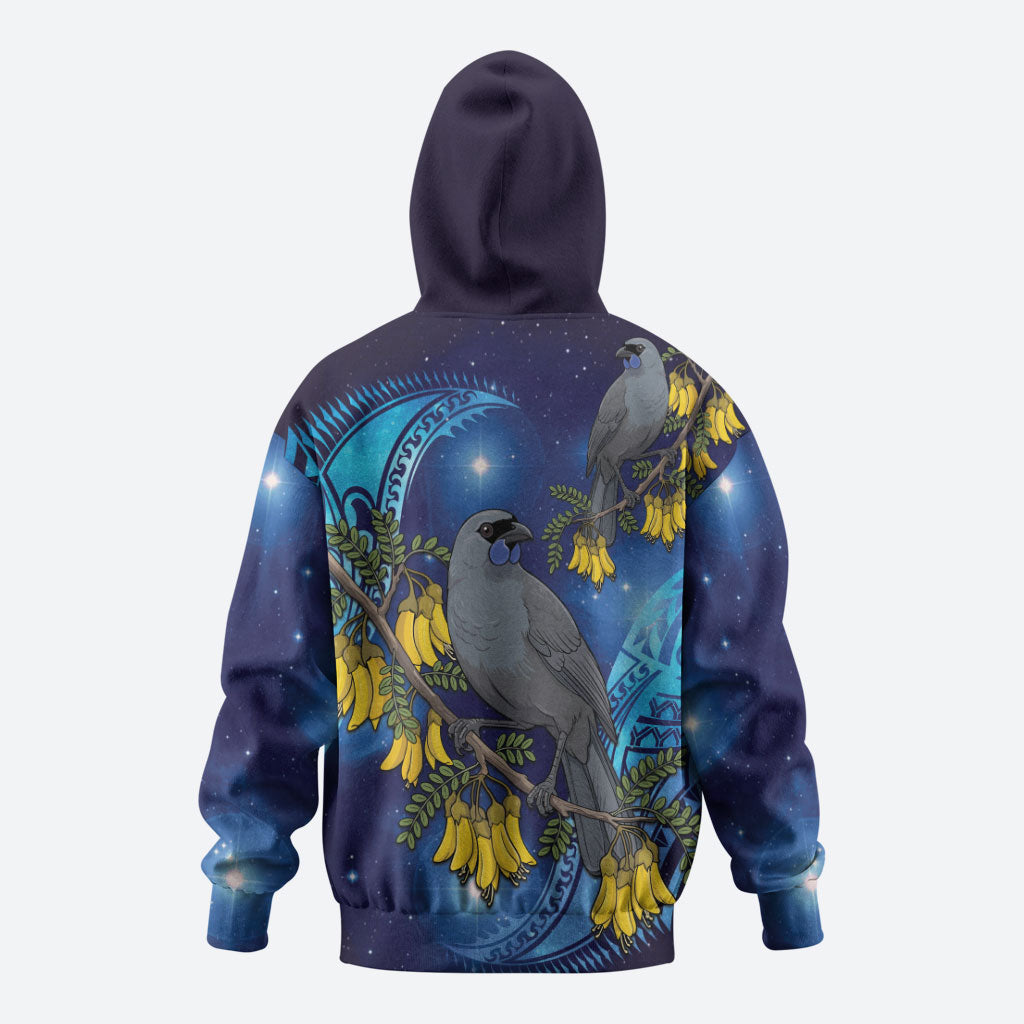 New Zealand Kokako Bird Hoodie Kowhai Galaxy Style Polynesian Pattern LT22 - Polynesian Pride