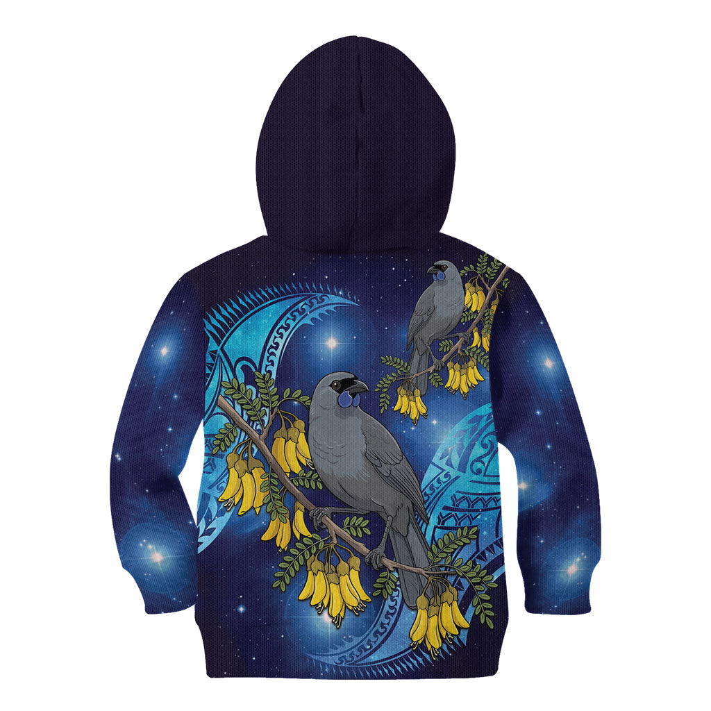 New Zealand Kokako Bird Kid Hoodie Kowhai Galaxy Style Polynesian Pattern LT22 - Polynesian Pride