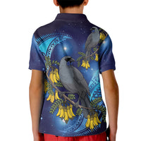 New Zealand Kokako Bird Kid Polo Shirt Kowhai Galaxy Style Polynesian Pattern LT22 - Polynesian Pride