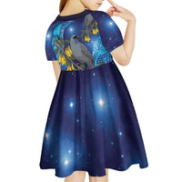 New Zealand Kokako Bird Kid Short Sleeve Dress Kowhai Galaxy Style Polynesian Pattern LT22 - Polynesian Pride