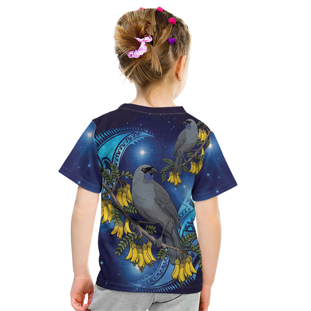 New Zealand Kokako Bird Kid T Shirt Kowhai Galaxy Style Polynesian Pattern LT22 - Polynesian Pride