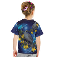 New Zealand Kokako Bird Kid T Shirt Kowhai Galaxy Style Polynesian Pattern LT22 - Polynesian Pride
