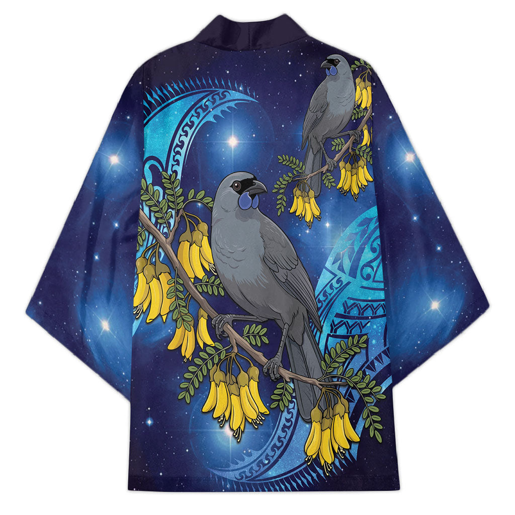 New Zealand Kokako Bird Kimono Kowhai Galaxy Style Polynesian Pattern LT22 - Polynesian Pride