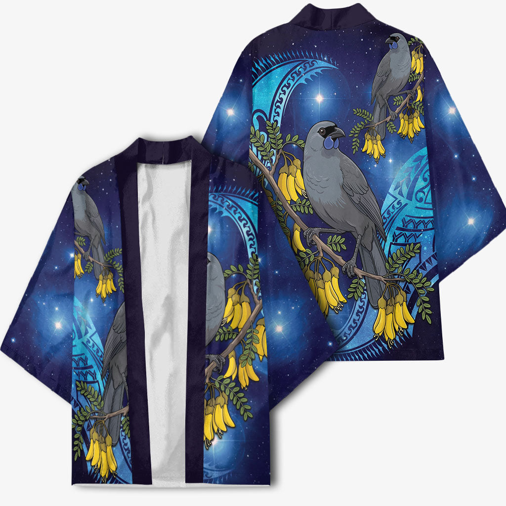 New Zealand Kokako Bird Kimono Kowhai Galaxy Style Polynesian Pattern LT22 - Polynesian Pride