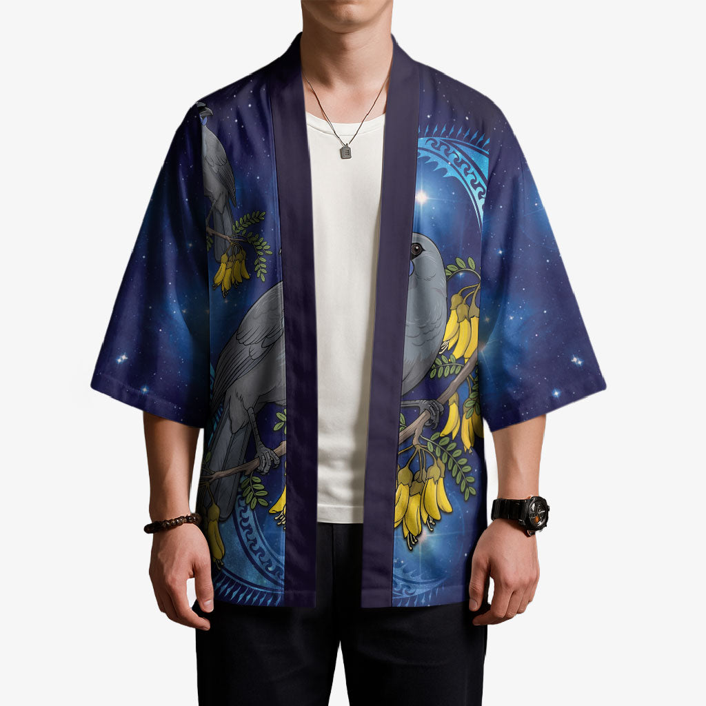 New Zealand Kokako Bird Kimono Kowhai Galaxy Style Polynesian Pattern LT22 - Polynesian Pride