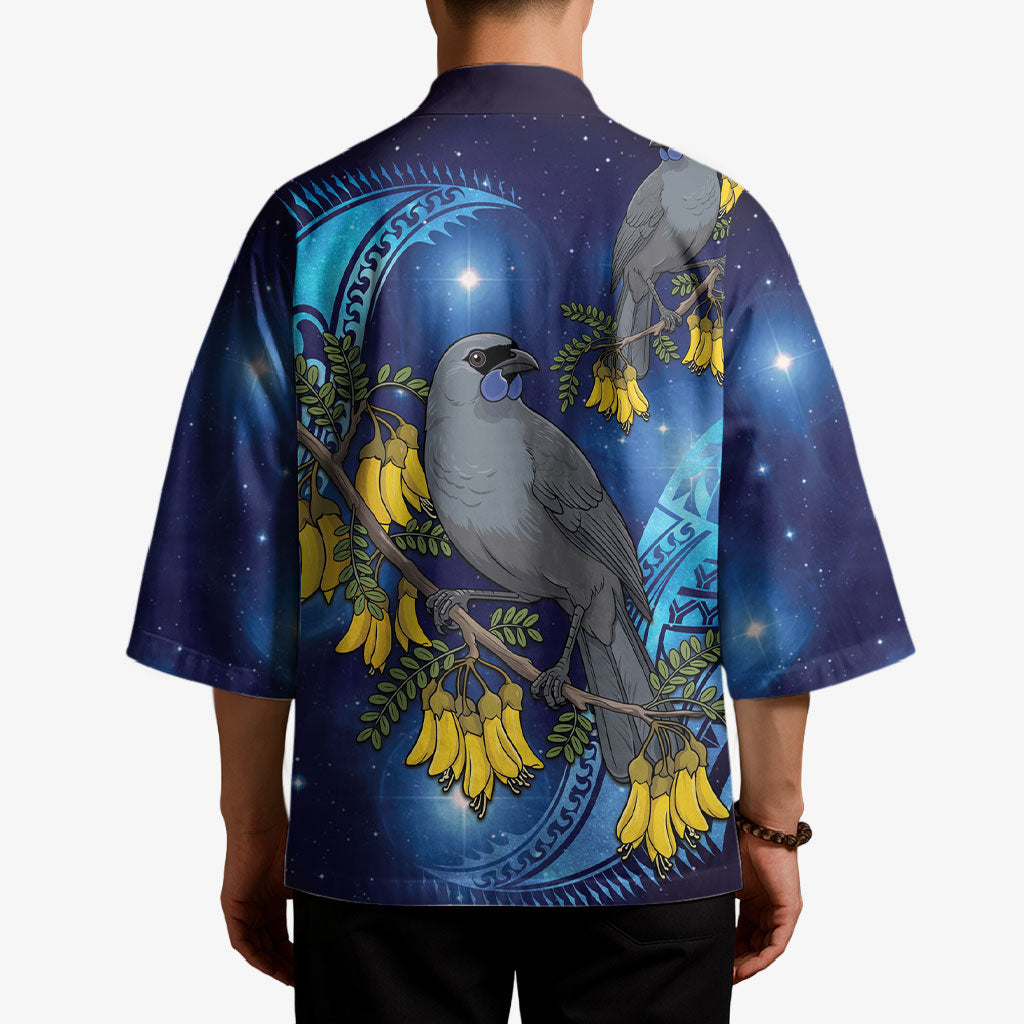 New Zealand Kokako Bird Kimono Kowhai Galaxy Style Polynesian Pattern LT22 - Polynesian Pride