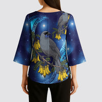 New Zealand Kokako Bird Kimono Sleeve Blouse Kowhai Galaxy Style Polynesian Pattern LT22 - Polynesian Pride