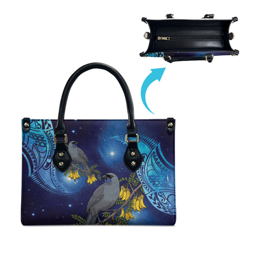 New Zealand Kokako Bird Leather Bag Kowhai Galaxy Style Polynesian Pattern LT22 - Polynesian Pride
