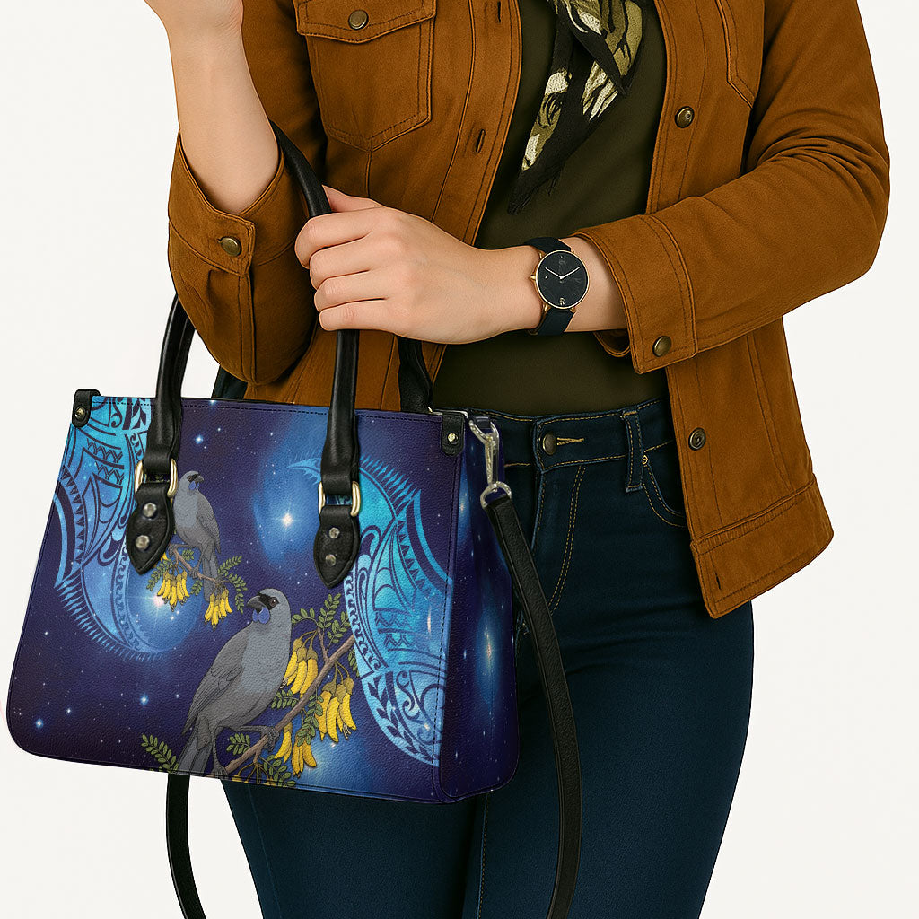 New Zealand Kokako Bird Leather Bag Kowhai Galaxy Style Polynesian Pattern LT22 - Polynesian Pride
