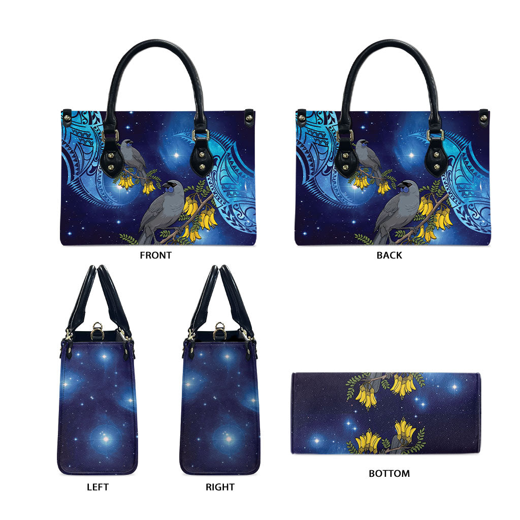 New Zealand Kokako Bird Leather Bag Kowhai Galaxy Style Polynesian Pattern LT22 - Polynesian Pride