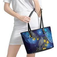 New Zealand Kokako Bird Leather Tote Bag Kowhai Galaxy Style Polynesian Pattern LT22 - Polynesian Pride