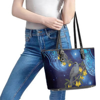 New Zealand Kokako Bird Leather Tote Bag Kowhai Galaxy Style Polynesian Pattern LT22 - Polynesian Pride