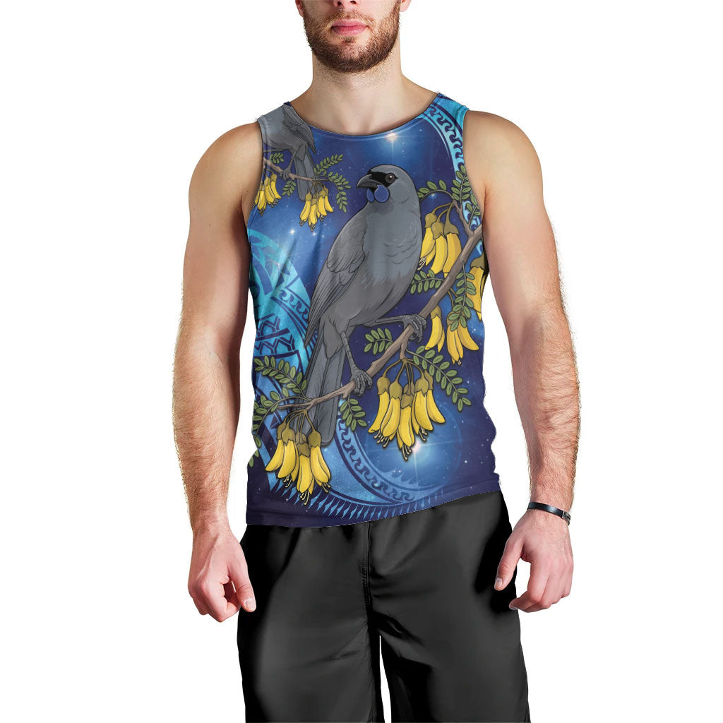 New Zealand Kokako Bird Men Tank Top Kowhai Galaxy Style Polynesian Pattern LT22 - Polynesian Pride