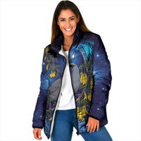 New Zealand Kokako Bird Padded Jacket Kowhai Galaxy Style Polynesian Pattern LT22 Women Blue - Polynesian Pride