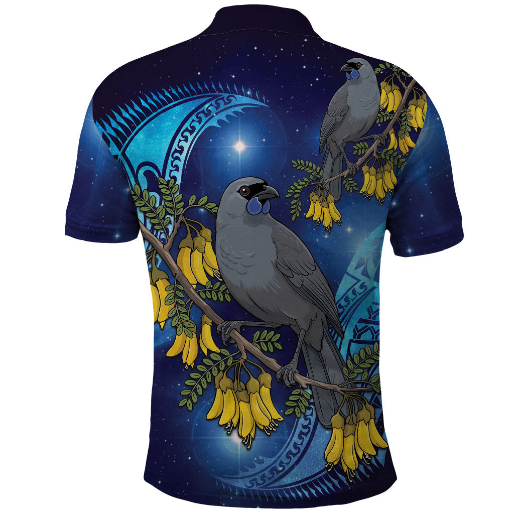 New Zealand Kokako Bird Polo Shirt Kowhai Galaxy Style Polynesian Pattern LT22 - Polynesian Pride